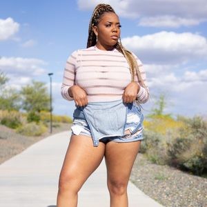 Plus Size Dusty Pink Solid&Sheer lined Bodysuit